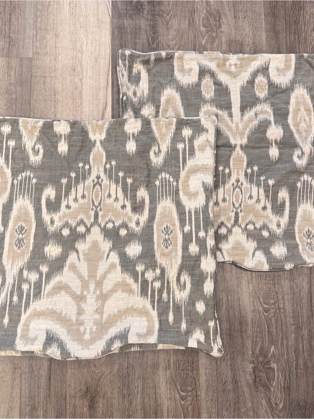Crate&Barrel Neutral Ikat Accent Pillow Covers Set of 2 Gray Beige
